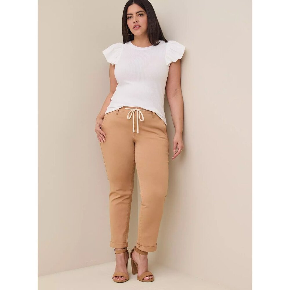 NWT Torrid Brown Pull-On Boyfriend Straight Stretch Twill Pants 1X 14/16